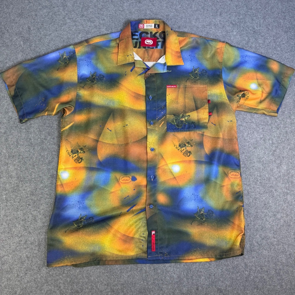 Ecko Unltd Wolverine Button Up Mens XL Blue Orange Excellent Vintage Y2K Marvel